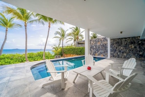 Nice pool with steps, expansive terrace with loungers and deck chairs. Gas barbecue.