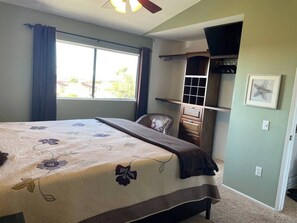 Clothes hanging & drawer storage space