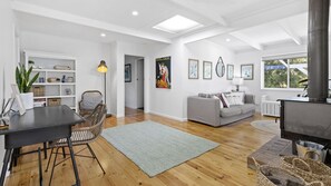 Living area with wood fire heater