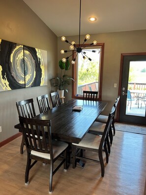 Dining table can seat up to 10