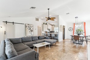 Spacious living area on garden side.