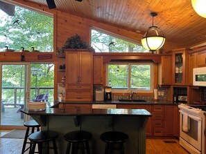 There's a coffee maker, ice maker, dishwasher, microwave, stove fridge, toaster