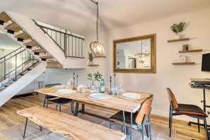 Dining area with bench seating.