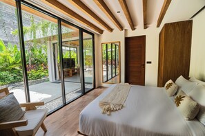 Our Master bedroom is located on the ground floor with a view out to the terrace