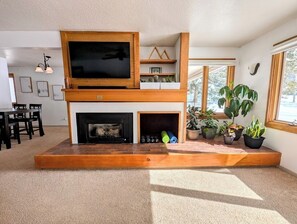 Large flat screen and a gas fireplace - Perfect for a snowy day in