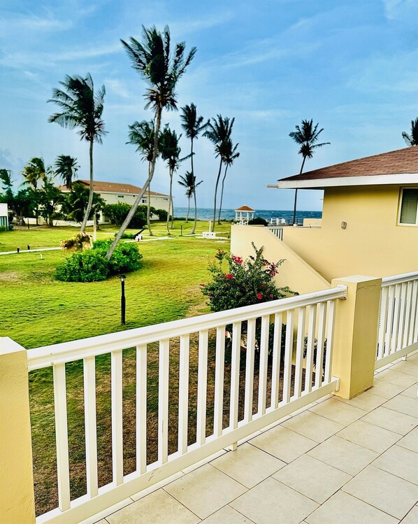 Courtyard and ocean view from balcony.