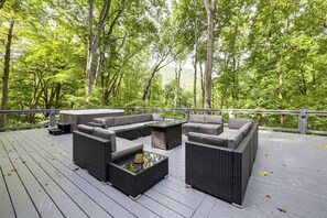 Deck | Propane Fire Pit | 6-Person Hot Tub | Mountain & Forest Views