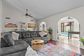 Kick back on the sofa, catch up on your favorite shows on the smart TV, or simply enjoy the company of friends and family in this inviting space.
