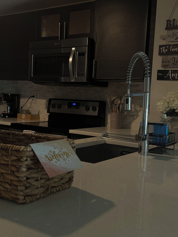 Kitchen with Welcome Gift Basket