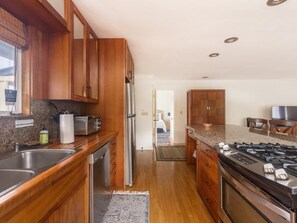 Indoors, Kitchen, Hardwood, Stained Wood, Refrigerator