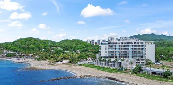 Aerial view of Zantamar beachfront condos