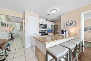 Breakfast bar and kitchen