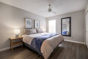 Our goal is to make your bedroom experience as comfortable as possible. A fresh set of linens awaits, paired with a plush pillow-top mattress that promises a restful and enjoyable stay. You'll love stretching out on this luxurious king-sized bed!