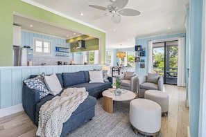 New comfortable living room furniture. Sofa becomes a cozy sleeper!