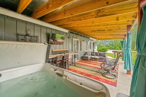 Wine sipping in hot tub