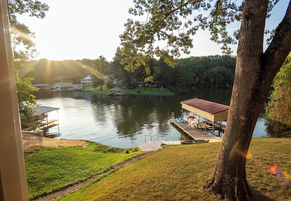 Balcony w/ view of private dock on Shoal Creek off the Tennessee River.