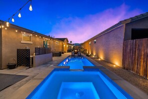Private pool with beautiful lights.