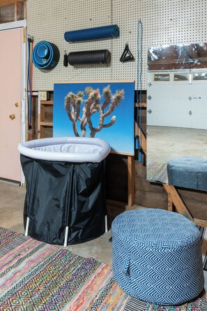 Enjoy the garage wellness gym and cold plunge!