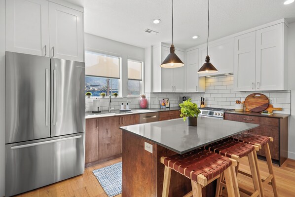full gourmet kitchen on second floor