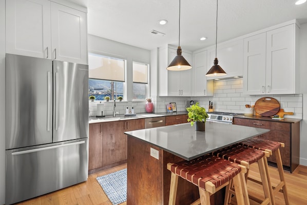 full gourmet kitchen on second floor