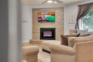 Push button fireplace and TV 