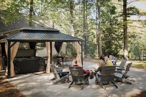 We have two firepit areas, one in the back yard and one next to the hot tub.