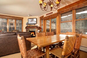 Entertain friends at the spacious dining table in the open-concept living area