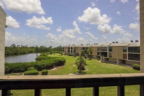 Lanai enjoys a waterfront view of the Back Bay's inlet