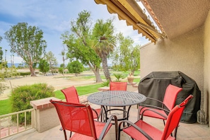 Private Patio | Gas Grill | Mountain & Golf Course Views | Single-Story Condo