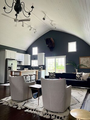 Upstairs full kitchen/wood burning fireplace