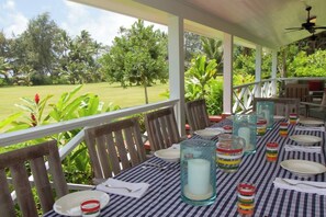 The perfect spot to enjoy a family meal overlooking the great law and ocean beyond. 