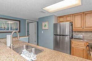 Plenty of counter-space. Fully stocked with everything to cook meals!