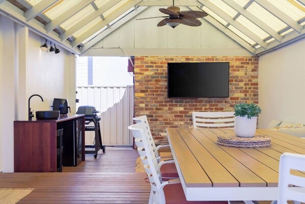 Dining table in enclosed outdoor area