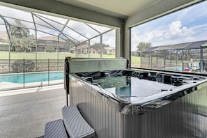 Lanai | Hot Tub | Pool w/ Safety Gate