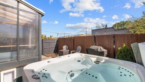 Patio with Fire Table, Hot Tub and Propane BBQ