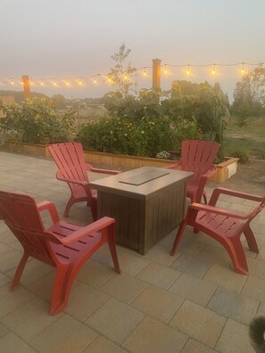 Outdoor patio with gas fire pit complimentary s’mores basket