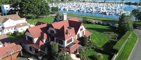 House at Compo Beach overlooking marina.
