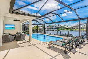 Lounge chairs by the pool
