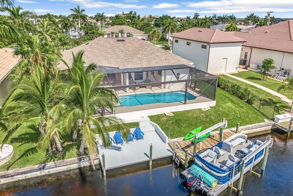 Gorgeous palm trees surround the property