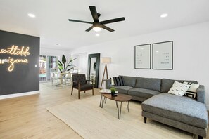 Living Room, different sofa than pictured but bigger and same color.