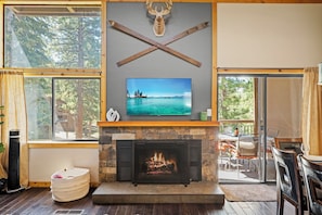 Fireplace and TV: Bear Den at Northstar
