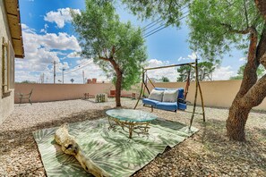 Outdoor Space | Swing Chair | Dining Area | Wood-Burning Fire Pit