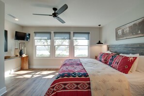 King Bed Master Bedroom with TV and Lake Views
