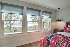 King Bed Master Bedroom with TV and Lake Views