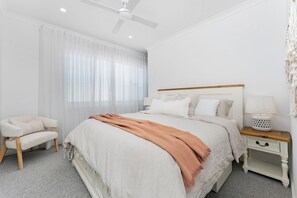 Master with bamboo sheets and linen bedding