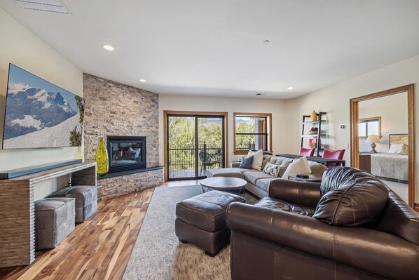 Cozy up to the fireplace with the flip of a switch
