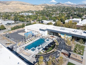 Aerial View of the Roof Top Swimming pool and surrounding area.