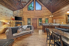 Our cabin exudes rustic charm with its cozy and thoughtfully designed interiors, creating a space that truly encourages rest and relaxation.