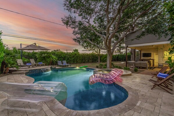 Heated Pool with Spillover Hot Tub