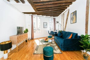 The living area with sofa bed